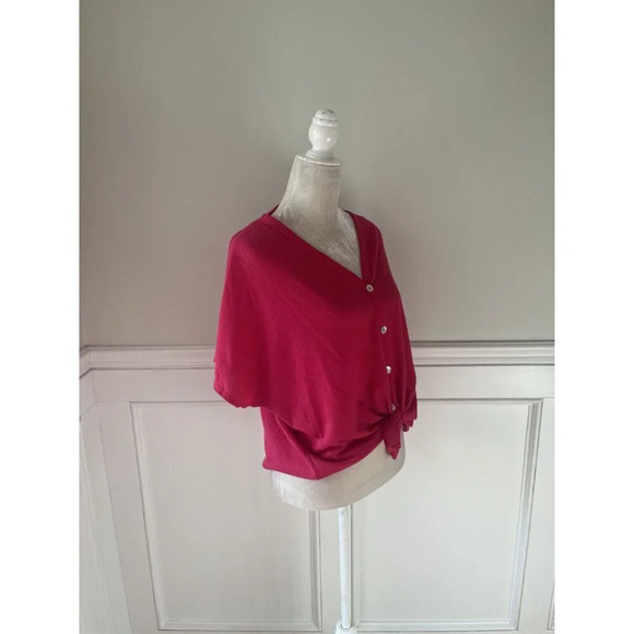 Aura Tie Front Pink Button Down Short Sleeve Blouse Top S - Picture 2 of 4